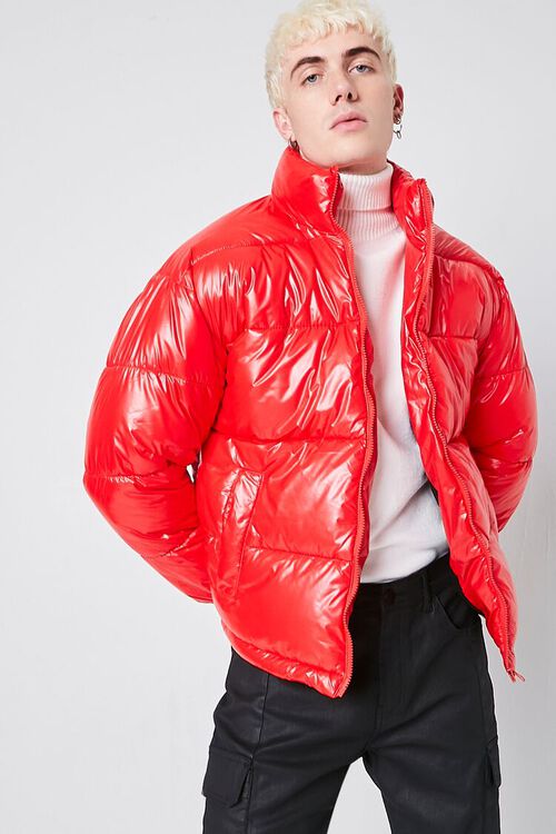 RED/BLACK Nylon Zip-Up Puffer Jacket, image 2