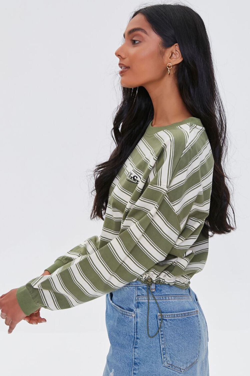 OLIVE/MULTI NYC Graphic Striped Pullover, image 2