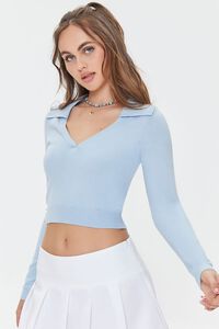 SKY BLUE Fitted Split-Neck Sweater, image 1