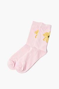 PINK/YELLOW Men Floral Graphic Crew Socks, image 2