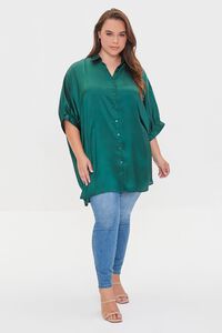 HUNTER GREEN Plus Size Satin High-Low Shirt, image 4