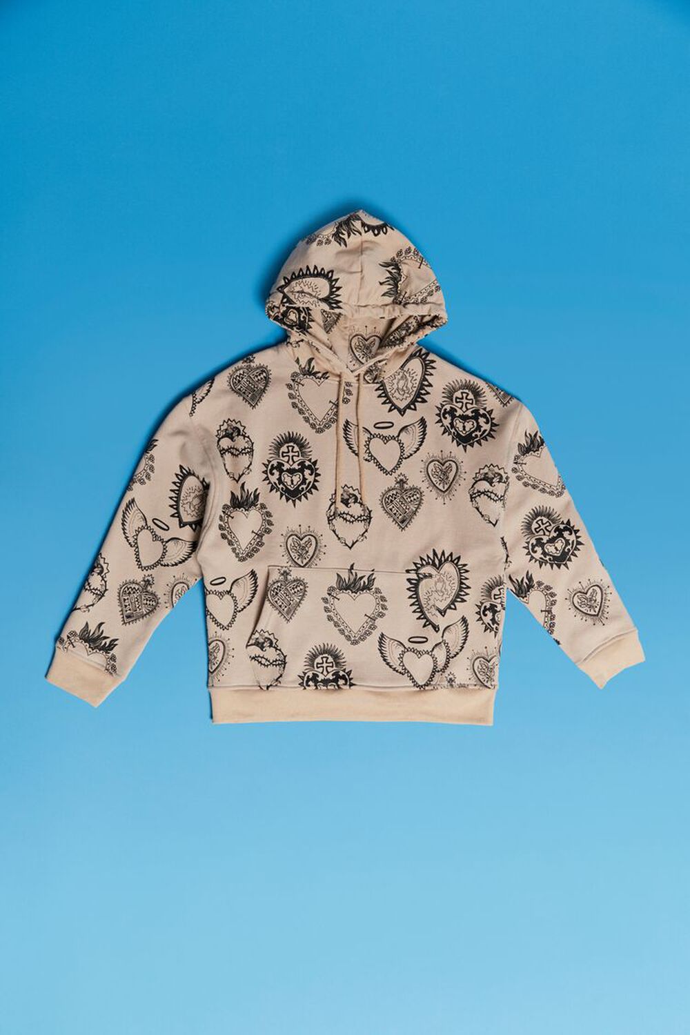 TAUPE/BLACK Assorted Heart Print Hoodie, image 1