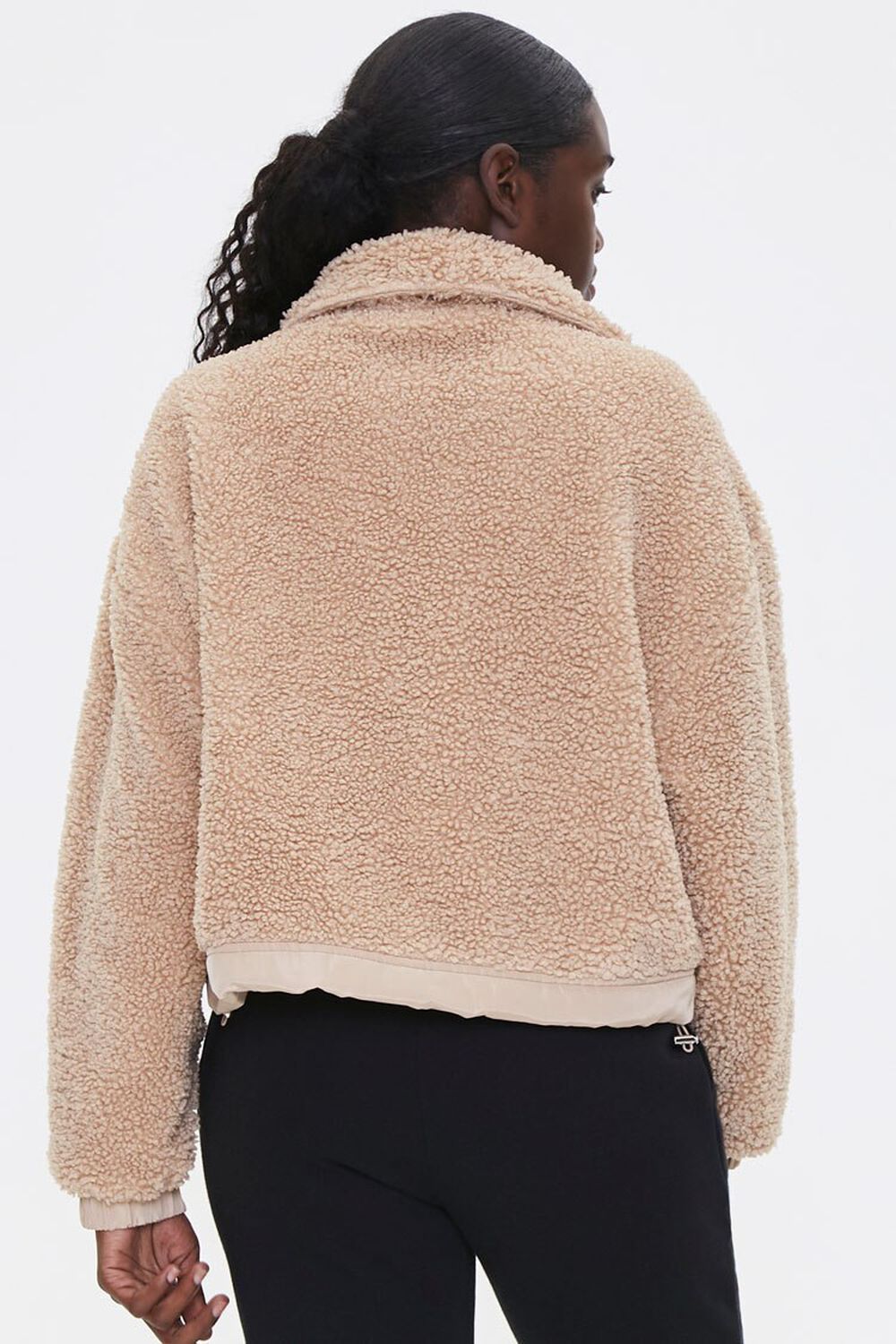 TAUPE Faux Shearling Zip-Up Jacket, image 3