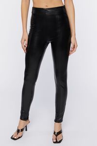 BLACK Faux Leather Skinny Ankle Pants, image 2