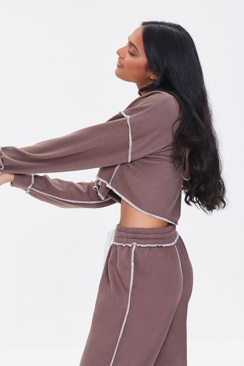 BROWN/CREAM Contrast-Stitch Cropped Hoodie, image 2