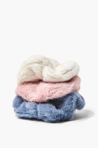 PINK/BLUE Faux Fur Hair Scrunchie Set - 3 pack, image 2
