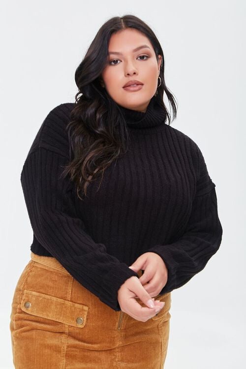 BLACK Plus Size Sweater-Knit Turtleneck Top, image 1