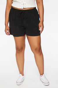 BLACK Plus Size Drawstring Twill Shorts, image 2