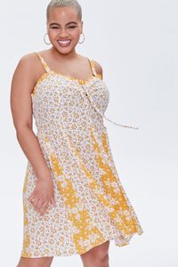 CREAM/YELLOW Plus Size Reworked Floral Mini Dress, image 1