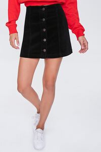 BLACK Corduroy Button-Up Mini Skirt, image 2