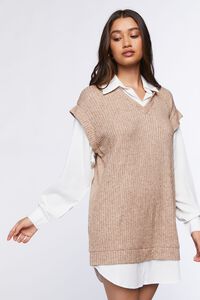TAN/WHITE Sweater Vest & Shirt Combo Dress, image 2