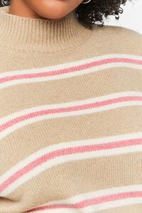 KHAKI/PEONY Plus Size Striped Mock Neck Cropped Sweater, image 5
