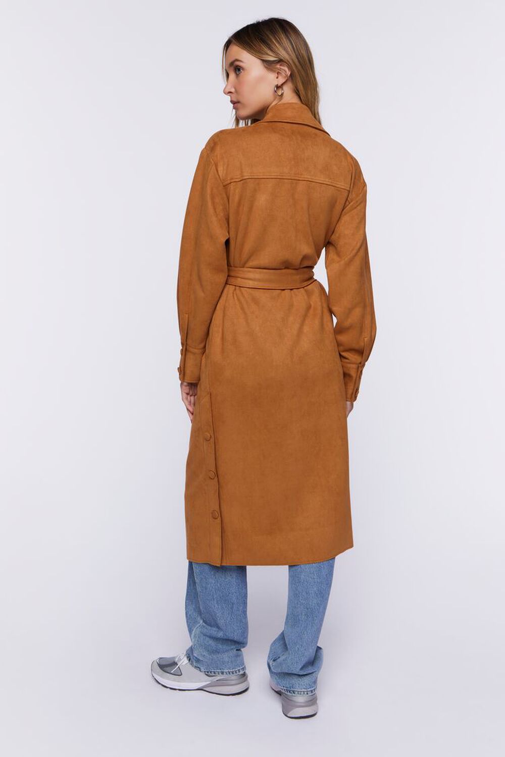 CAMEL Faux Suede Belted Trench Coat, image 3