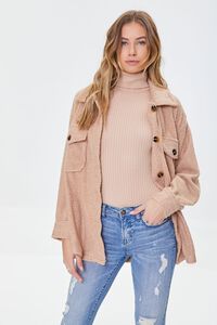 TAN Faux Shearling Button-Front Shacket, image 1