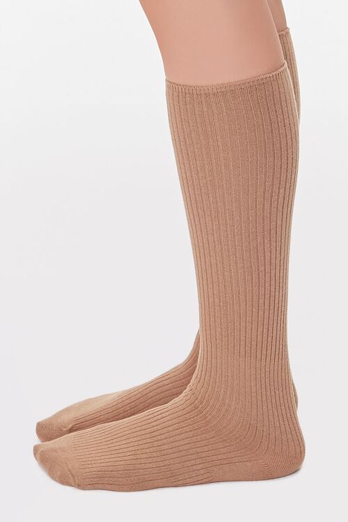 TAUPE Ribbed Knee-High Socks, image 2