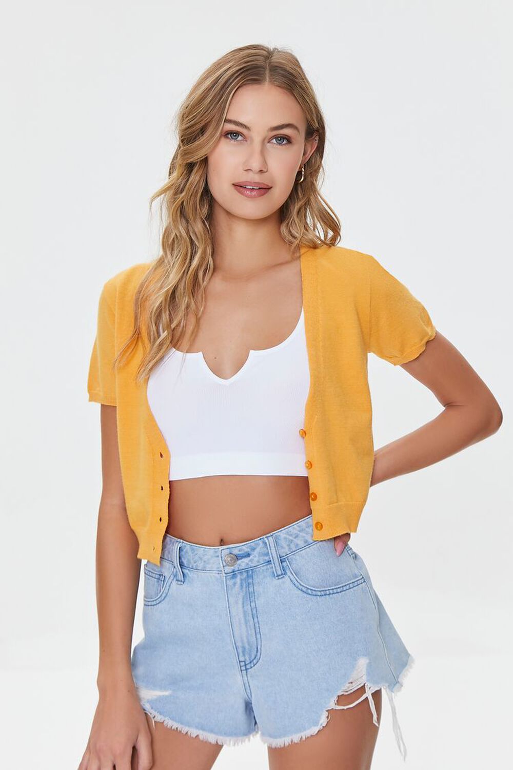 Buttoned Sweater-Knit Crop Top, image 1