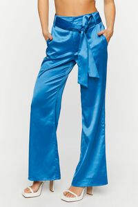 BLUE Satin Belted Straight-Leg Pants, image 3
