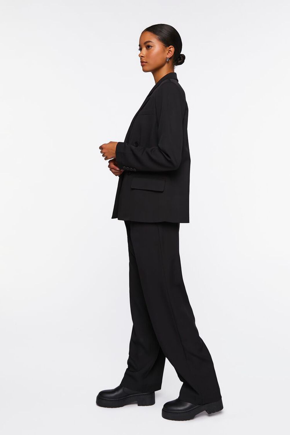BLACK Double-Breasted Suit Blazer & Pants Set, image 2