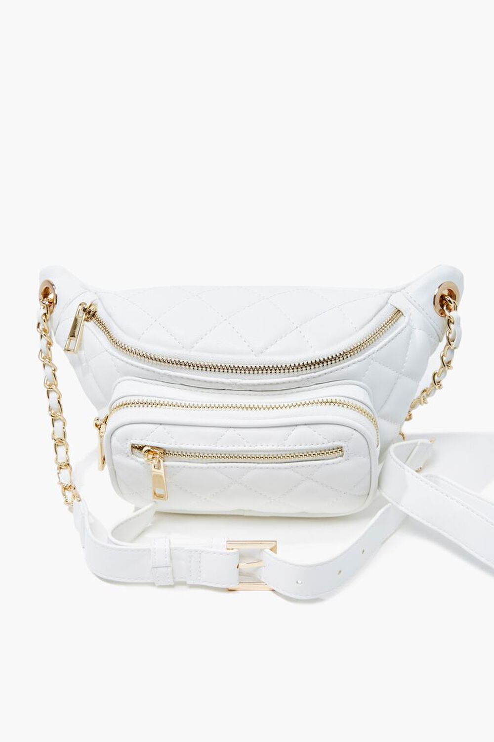 WHITE Faux Leather Quilted Fanny Pack, image 2