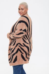 CAMEL/BLACK Plus Size Tiger Striped Cardigan Sweater, image 2