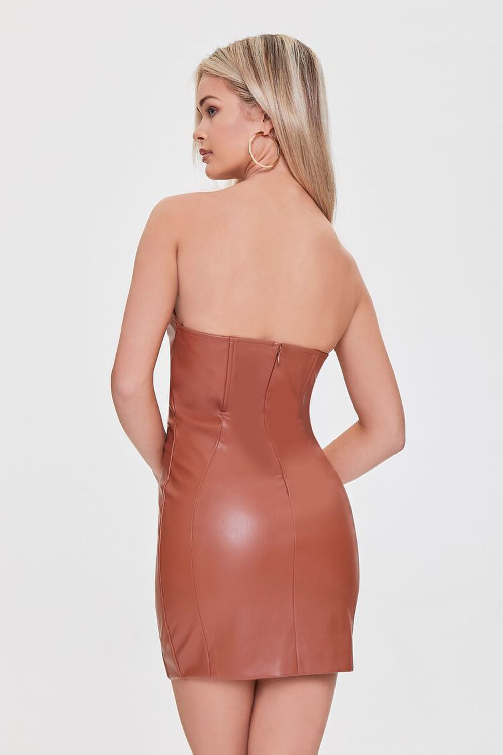 BROWN Faux Leather Mini Dress, image 3