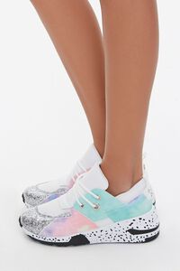 FUCHSIA/MULTI Glitter-Toe Patternblock Sneakers, image 2