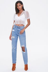 IVORY Sheer Dotted Mesh Crop Top, image 4