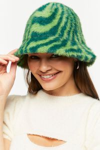 Abstract Print Faux Fur Bucket Hat, image 1