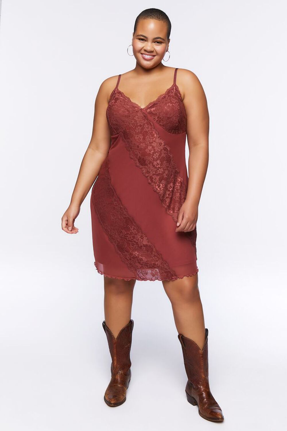 BRICK Plus Size Lace Mesh Slip Dress, image 1