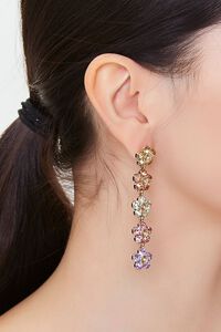 GOLD/PINK Rhinestone Flower Drop Earrings, image 1