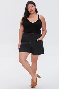 BLACK Plus Size Linen Paperbag Shorts, image 5