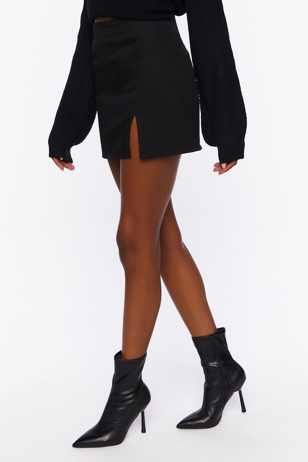 BLACK Twill Mid-Rise Mini Skirt, image 3