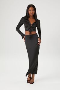 BLACK Satin Split-Hem Maxi Skirt, image 1