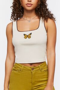 TAUPE/MULTI Lace-Trim Butterfly Tank Top, image 5