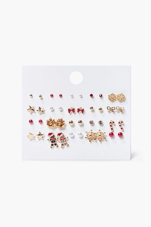 GOLD/RED Christmas Stud Earring Set, image 1