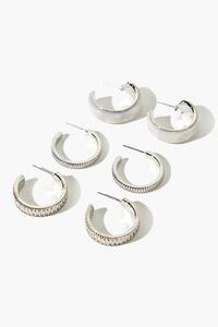 SILVER/CLEAR Textured Hoop Earring Set, image 3
