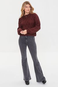 BURGUNDY Cable Knit Drop-Sleeve Sweater, image 4