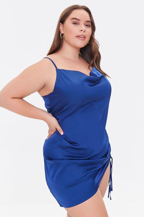 BLUE Plus Size Satin Slip Dress, image 3