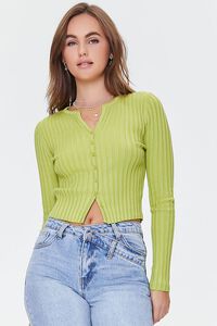 GREEN Ribbed Knit Cardigan Sweater, image 6