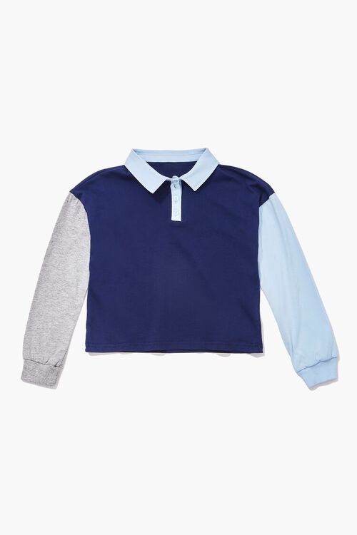 GREY/BLUE Girls Colorblock Polo Top (Kids), image 1