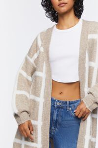 TAUPE/CREAM Longline Grid Cardigan Sweater, image 5