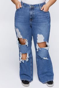 MEDIUM DENIM Plus Size Destroyed Mid-Rise Flare Jeans, image 1