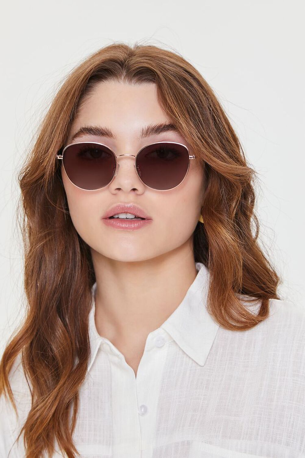 GOLD/BROWN Tinted Round Sunglasses, image 1