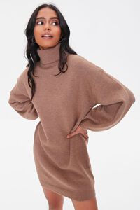 DARK BROWN Turtleneck Mini Sweater Dress, image 1