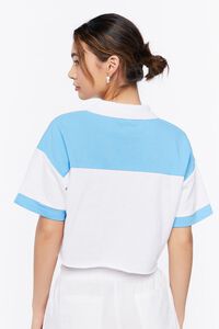 BLUE/MULTI Palm Beach Graphic Cropped Polo Shirt, image 3