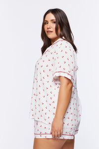 WHITE/RUBY Plus Size Piped-Trim Shirt & Shorts Pajama Set, image 2