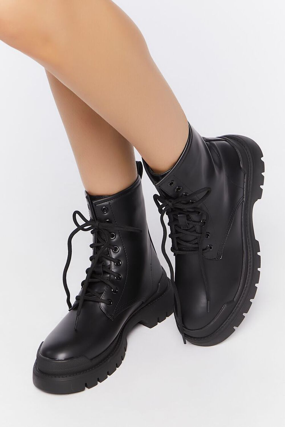 BLACK/BLACK Faux Leather Colorblock Combat Boots, image 1