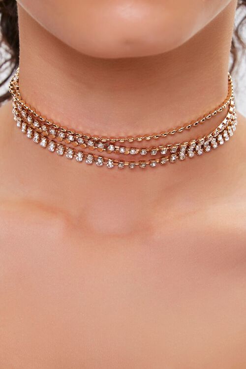 GOLD/CLEAR Rhinestone Chain Layered Necklace, image 1