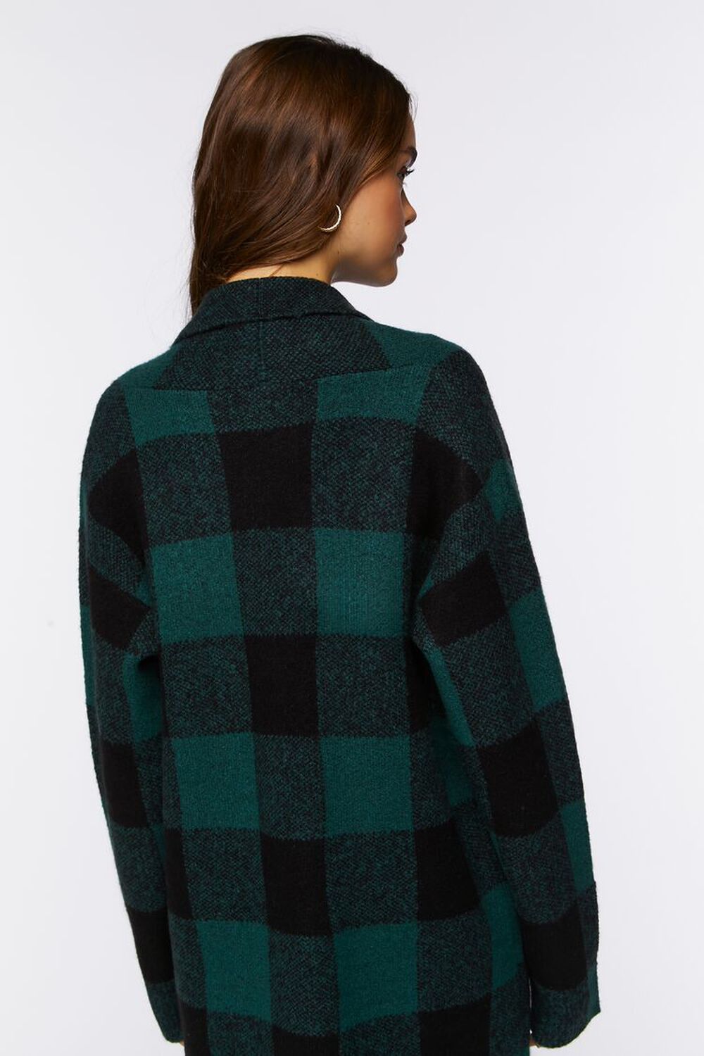 HUNTER GREEN/BLACK Buffalo Plaid Longline Cardigan Sweater, image 3