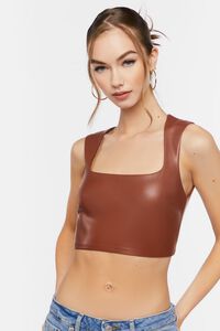 BROWN Faux Leather Crop Top, image 1